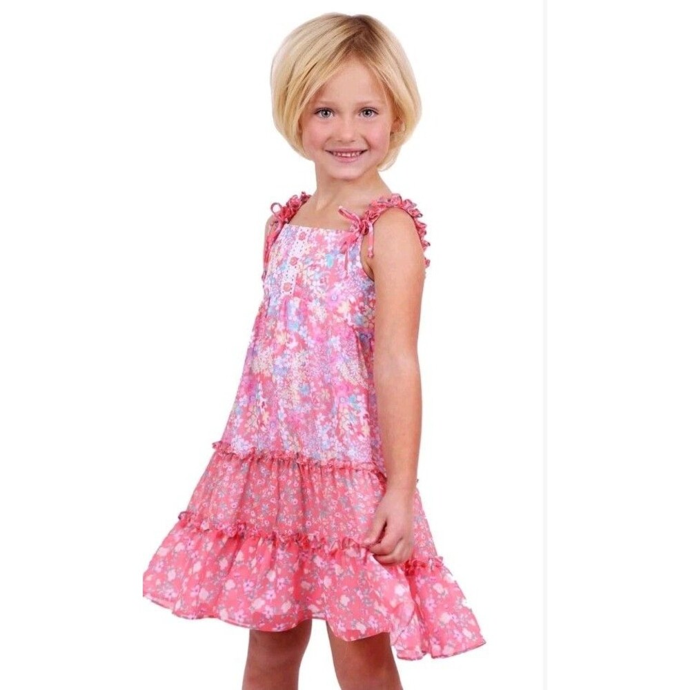 Jona Michelle Girls Dress Size 8 Tiered Ruffle Sundress Floral  Pink Nwt